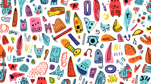 Colorful Children Marker Doodle Seamless Pattern Set. Collection of Childish freehand scribble and hand drawn marker shapes. Full Vector Background and Shapes collection. generative ai.