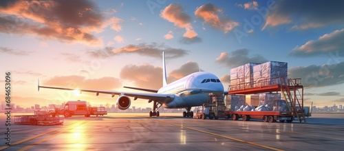 Aircraft loading platform for air freight copy space image