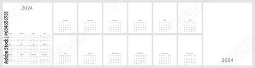 2024 calendar template with handmade watercolor illustrations
