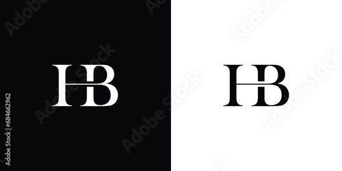 Abstract HB or BH letter design logo logotype icon concept with a serif font and classic elegant style look vector illustration in black and white color