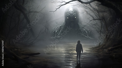 Eerie digital artwork featuring a monstrous creature, a true embodiment of nightmares 