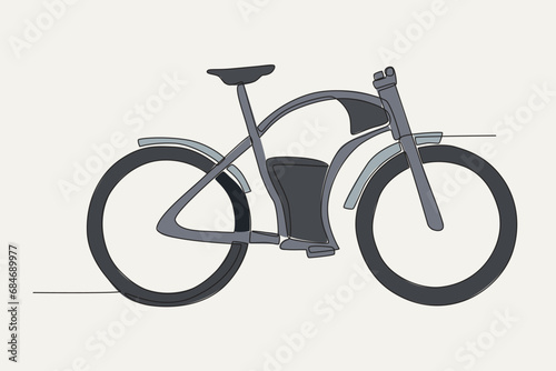 Color illustration of an electric sports bike. Electric bike one-line drawing