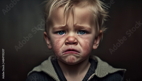 Trauriges weinerliches Kind zeigt Emotionen wegen der Trennung der Eltern, sehr schmerzhaft und traurig für Kinder den Tränen nahe Generative AI