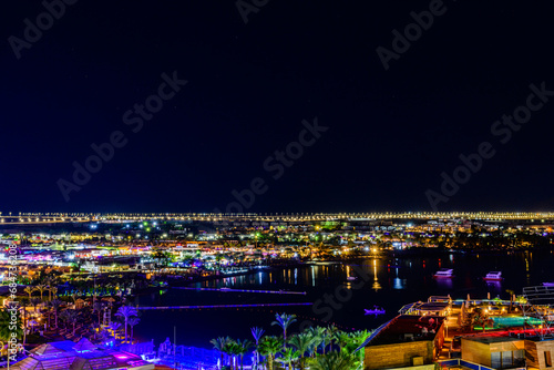 View of the egyptian resort city Sharm El Sheikh at night