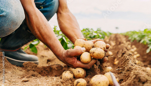 Hands harvesting potatoes