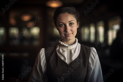 Pretty Young Amish Style Woman - Regency - Victorian - Old West - Colonial Era - Portrait - Soothing calm expression - Slightly smiling