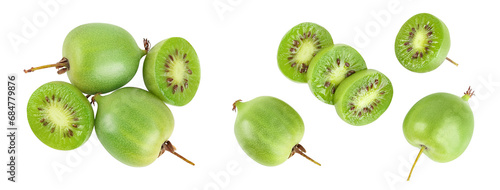 mini kiwi baby fruit or actinidia arguta isolated on white background with full depth of field. Top view. Flat lay