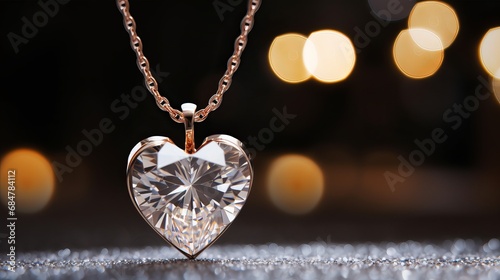 Pendant with a jewel within the shape of a brilliant shimmering heart on a light background