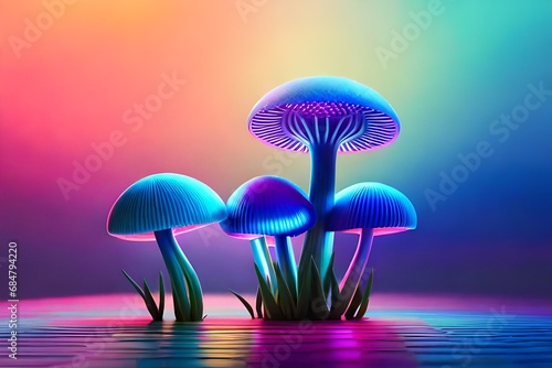 A group of mushrooms with vibrant colorful leaves, A vibrant underwater world filled with an array of colorful mushrooms