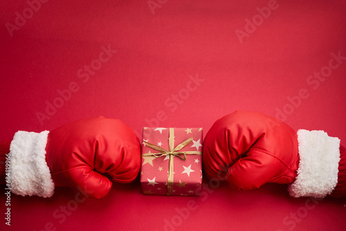 Boxing day shopping creative idea with Santa clause boxing glove