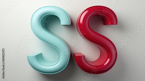 SS palabra escrita con la letra S azul y la S roja sobre fondo blanco pálido, visto de frente, ajusta colores, seguridad social, salud, sanidad, cartel causa