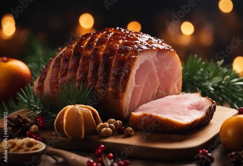 With honey glazed Christmas ham