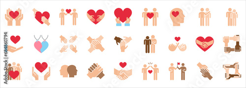 Friendship and love line icons set. care and charity concept editable stroke outline icons set, vector illustration on white background