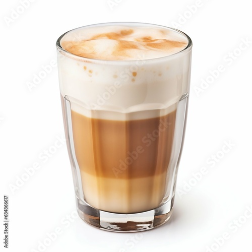 Latte Macchiato in a Clear Glass Isolated on White. Generative ai