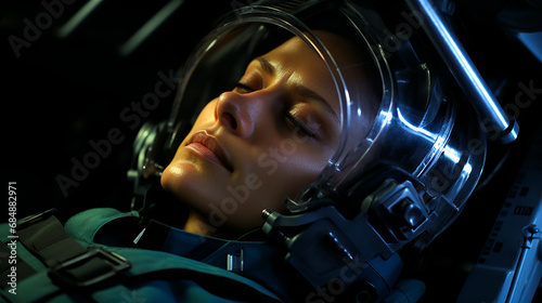 Mujer primer plano en una nave espacial generado por ia
