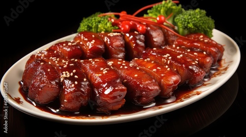 pork meat chinese food char illustration cuisine delicious, traditional roasted, barbecue marinade pork meat chinese food char