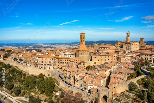 Tuscany, Volterra town skyline, church and panorama view. Maremma, Italy, Europe. Panoramic view of Volterra, medieval Tuscan town with old houses, towers and churches, Tuscany, Italy.