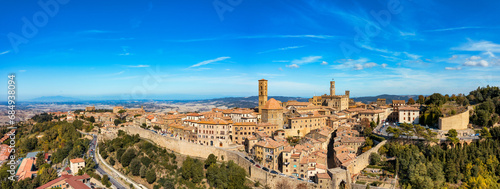 Tuscany, Volterra town skyline, church and panorama view. Maremma, Italy, Europe. Panoramic view of Volterra, medieval Tuscan town with old houses, towers and churches, Tuscany, Italy.