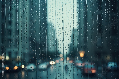 rain drops on window at the city