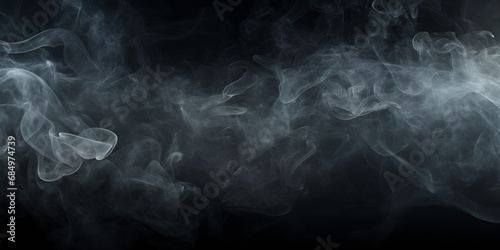 White flowing smoke cloud on black background. Ghostly White Vapor: Enigmatic Veils Against Blackness