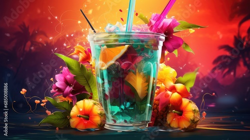 fresh cup soda drink tropical illustration background juice, glass water, beverage sweet fresh cup soda drink tropical