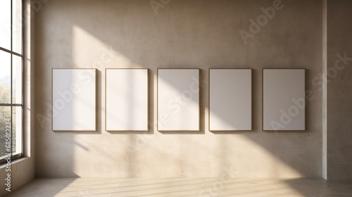 Generative AI, set of five posters mock up, blank minimalistic background, artwork template