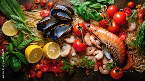 background ingredient seafood food seafood illustration pasta shrimp, salmon lobster, scallops mussels background ingredient seafood food seafood