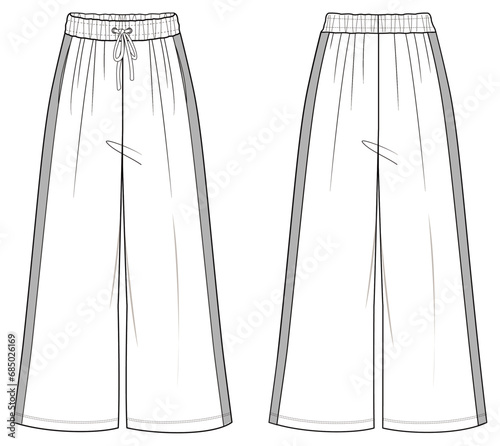 women's pant Fashion Flat Sketch Vector Illustration, CAD, Technical Drawing, Flat Drawing, Template, Mockup.
