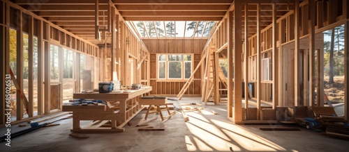 Sunlit Wooden Home Construction Interior