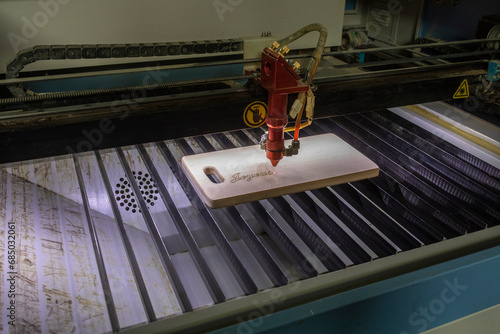 Laser engraving machine at work in a workshop in Manoilesti, Moldova