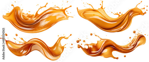 Set of delicious caramel splashes, cut out