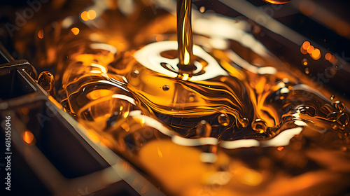 Pouring car engine oil in a close-up shot,