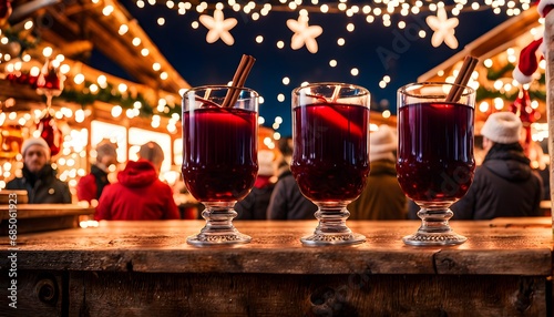 Roter Glühwein im Glas auf dem Weihnachtsmarkt
