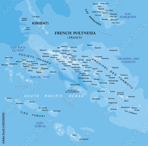 French Polynesia highly detailed physical map