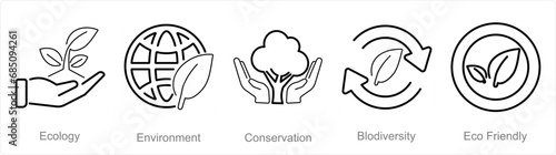 A set of 5 Ecology icons as ecology, environment, conservation