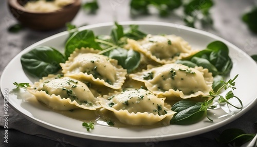 Freshly made ravioli stuffed with ricotta and spinach, served in a butter sage sauce