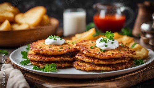 Placki Ziemniaczane Crispy potato pancakes, often served with sour cream