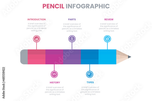 pencil infographic on white background. vector illustration. Business write concept with 5 options. Knowledge education diagram. step to success icon. can be used for workflow layout, web design.