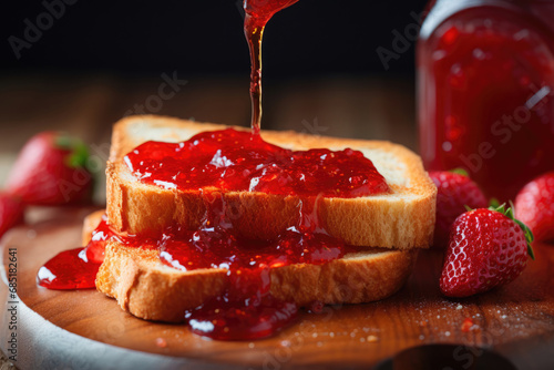Toasted bread with strawberry jam