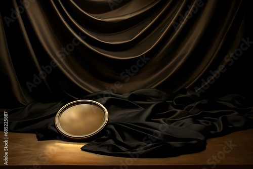 Reflection of Elegance A Beautifully Framed Mirror with a Black Cloth on a Table Generative AI