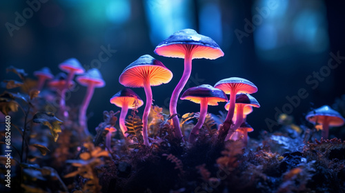 Psilocybe semilanceata mushrooms in neon style