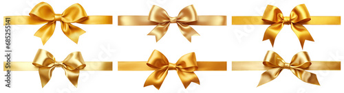 Set of golden ribbons and bows, cut out