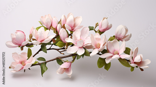 A gorgeous magnolia blooming bouquet isolated on a brilliant white background.