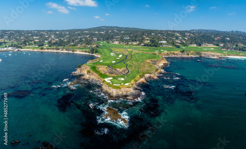 panoramic drone view of Pebble Beach, California