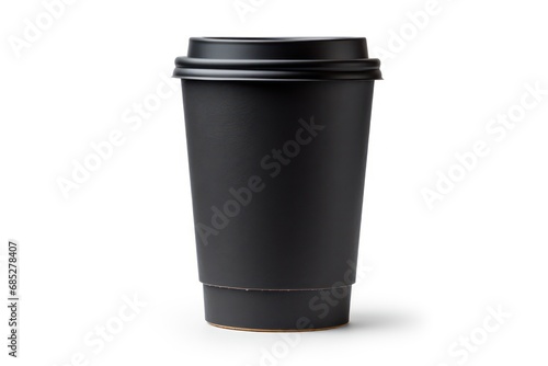 Takeaway black paper coffee cup with sleeve isolated on white background