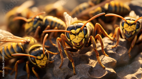 close up of a swarm of wasps