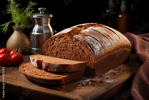 Realistic image of German Pumpernickel bread . AI generated. 2/4