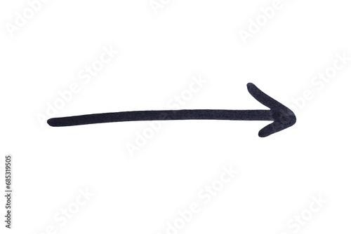 An arrow sign drawn with black marker on transparent background