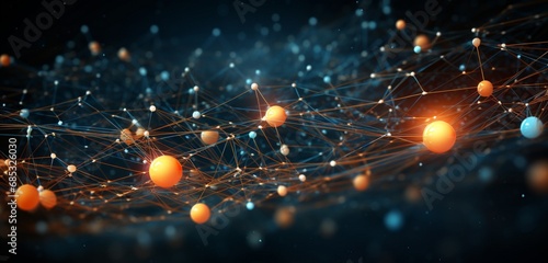 Glowing nodes interweaving in a cosmic ballet, creating a stunning molecular tapestry that defines a futuristic digital technology background with interconnected dots and lines.