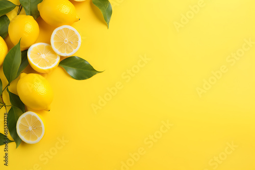 Zitronen auf gelbem Hintergrund, Platz für text auf der rechten Seite